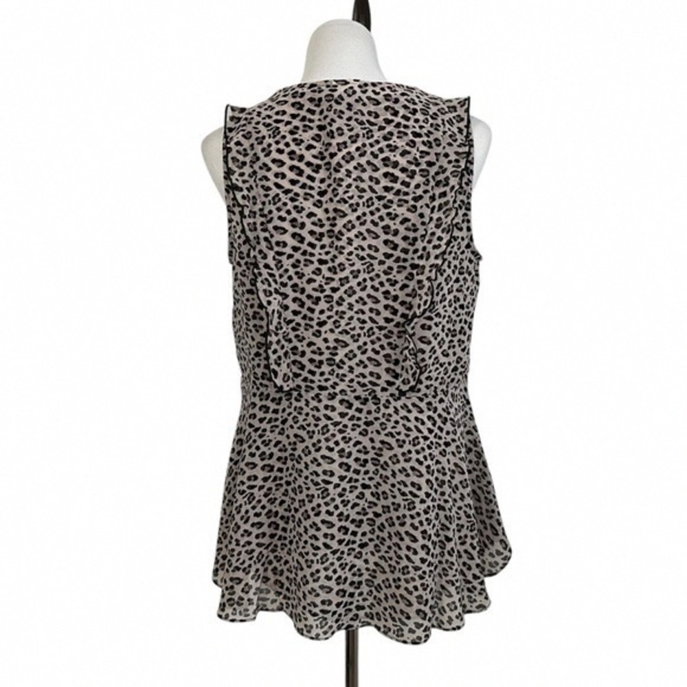 Sleeveless Leopard Print Peplum Top - Black & Light Taupe
